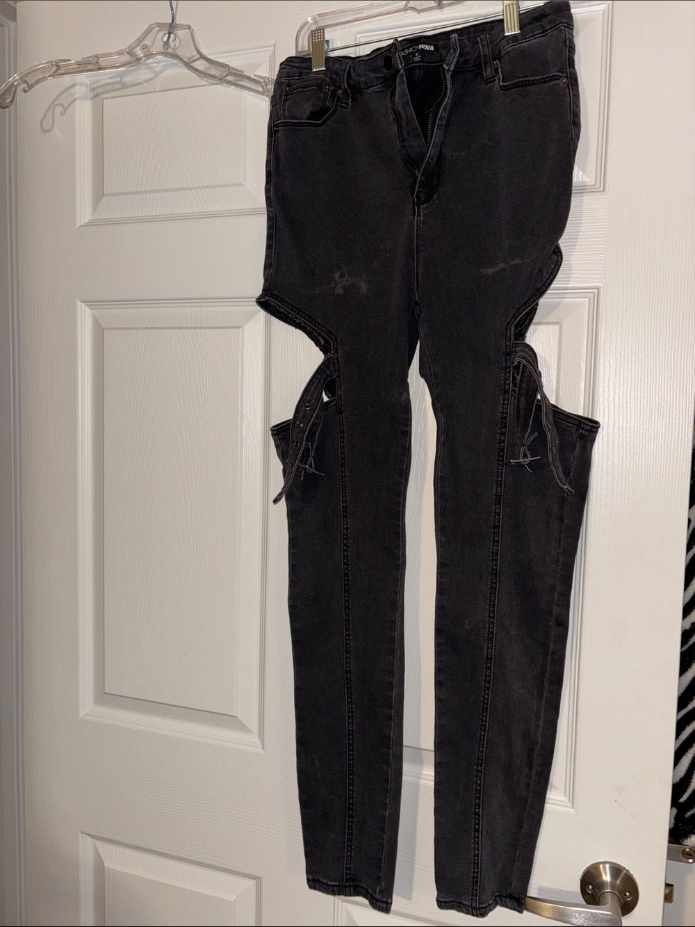Fashion Nova Black Cutout Skinny Jeans with Side Straps